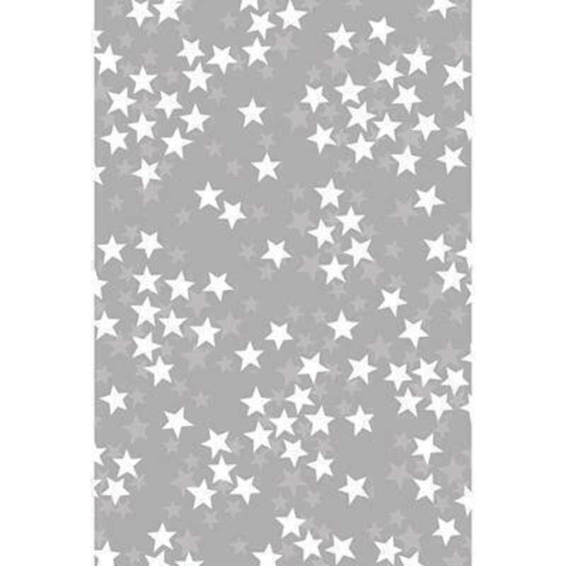 Simple and elegant this silver with white stars paper could be used all year round. Approx size 70cm x 2m